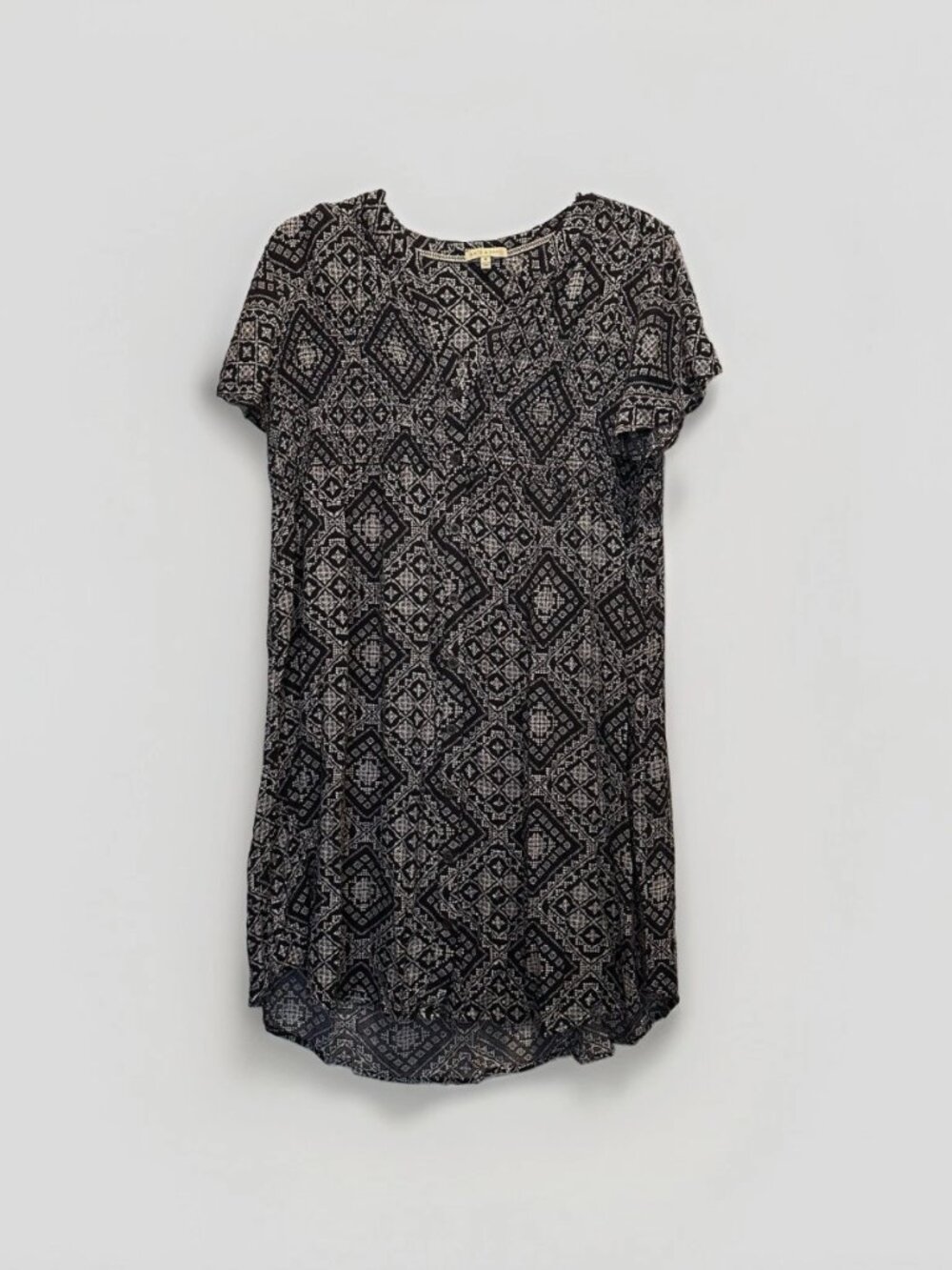 Kate & Sam Women's Black White Geometric Print Button Front T-Shirt Dress Size M